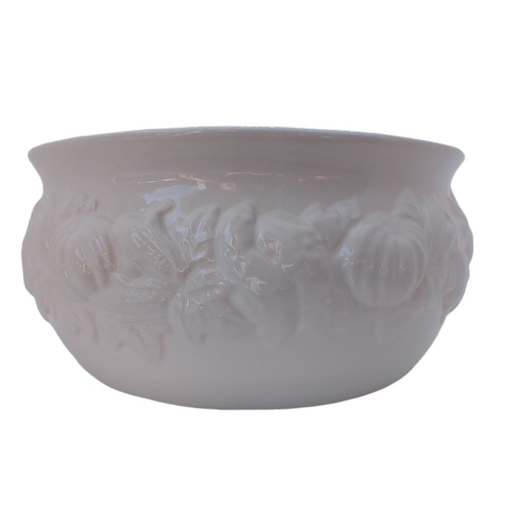 3qt Serving Bowl White Fall Corn Pumpkin Gourd Leaf Ceramic Cooks Club Vintage